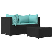 Set Divani da Giardino 3 pz | Set Salotto da Giardino con Cuscini Nero in Polyrattan