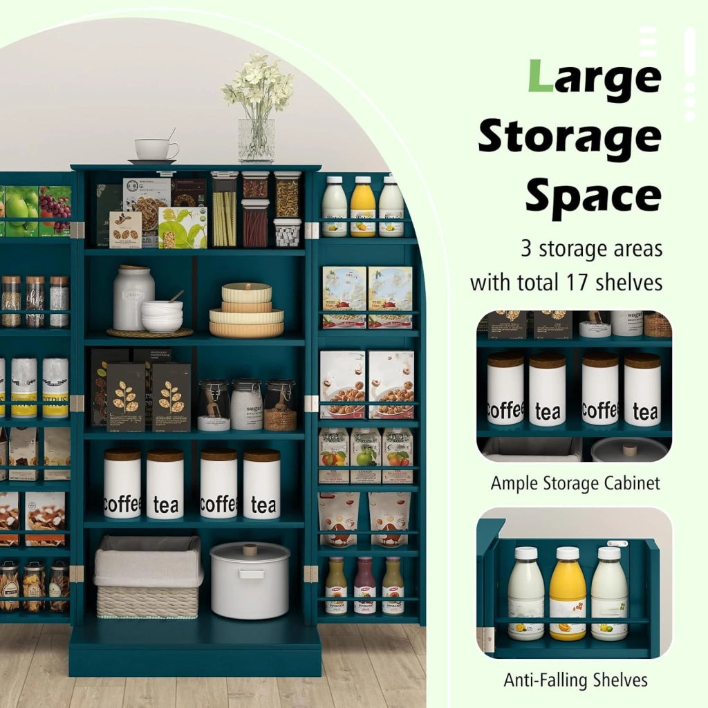 Credenza da cucina con 2 ante armadio da cucina moderno con 16 ripiani regolabili, dispositivo antiribaltamento, per sala da pranzo, soggiorno, 60 x 40 x 120 cm (verde scuro)