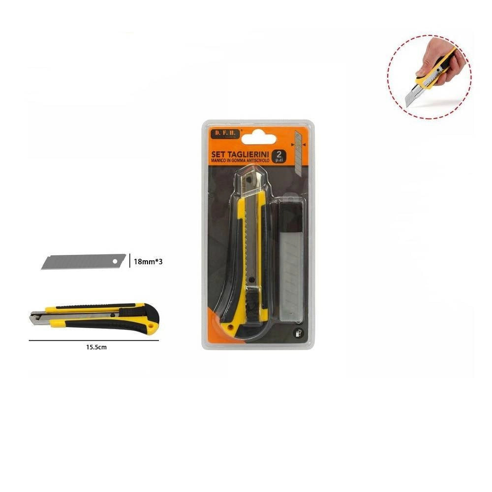 Trade Shop - Taglierino Cutter Con Fermo Blocco Guida Lame Da 18 Mm Manico Antiscivolo 71074 -