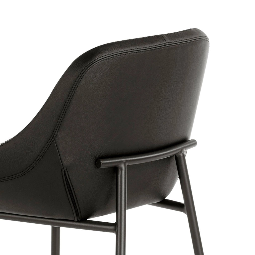 Sgabello in tessuto grigio ed ecopelle nera