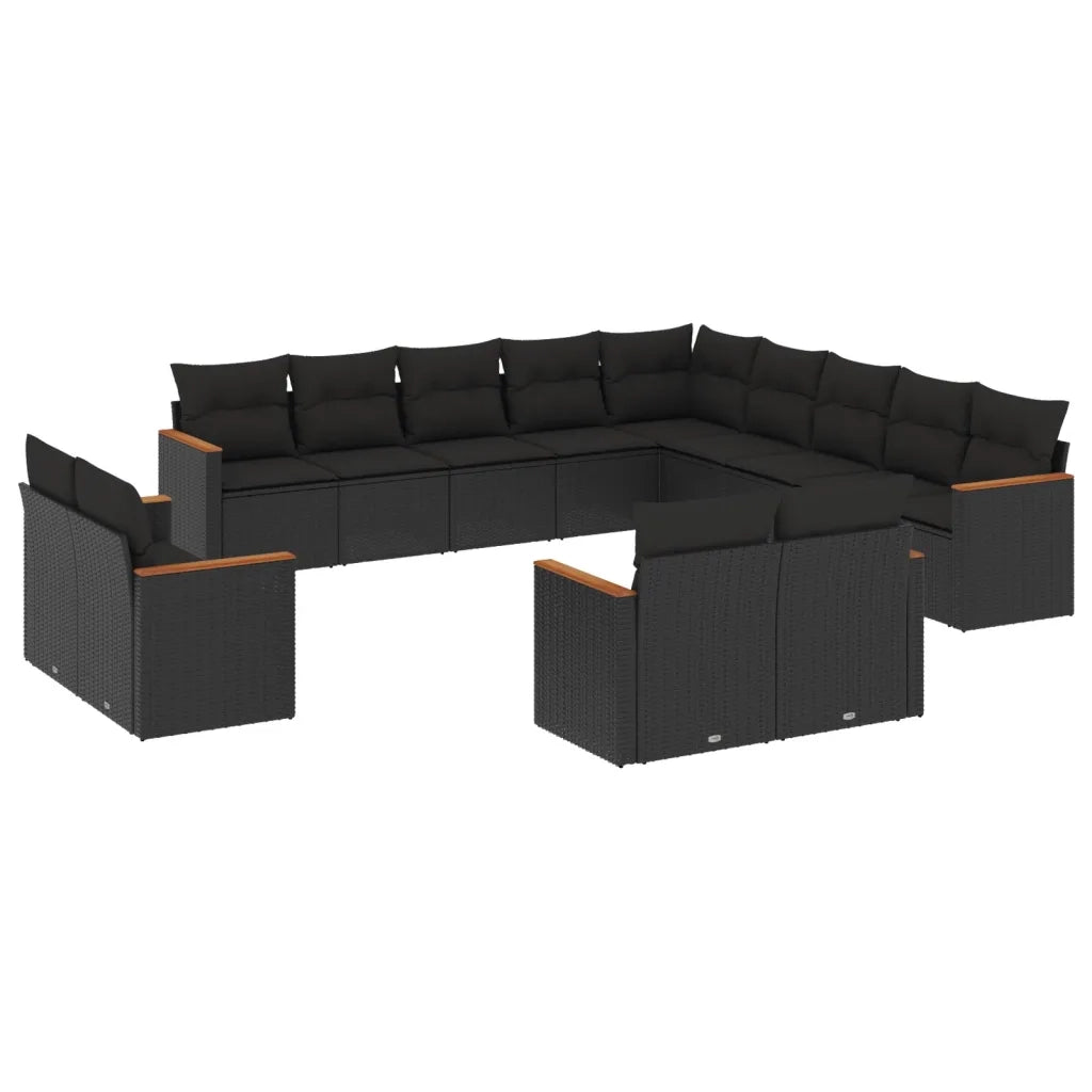 Set Divani da Giardino 13pz con Cuscini Nero in Polyrattan 3226524