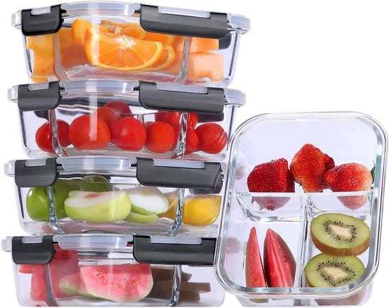 Contenitore in vetro con coperchio - preparazione pasti - 4 pezzi - vetro - 1040 ml