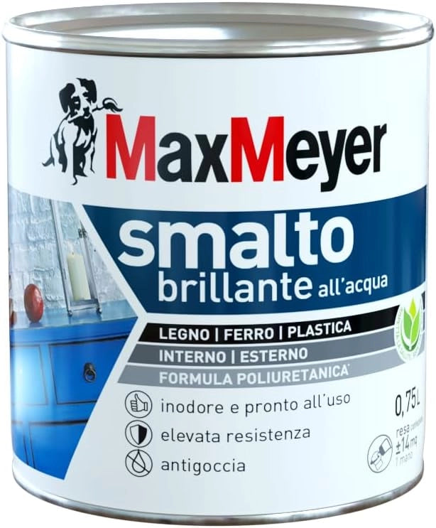 Smalto All'Acqua Poliuretanico con Finitura Brillante, Colore Bianco, 0.75L