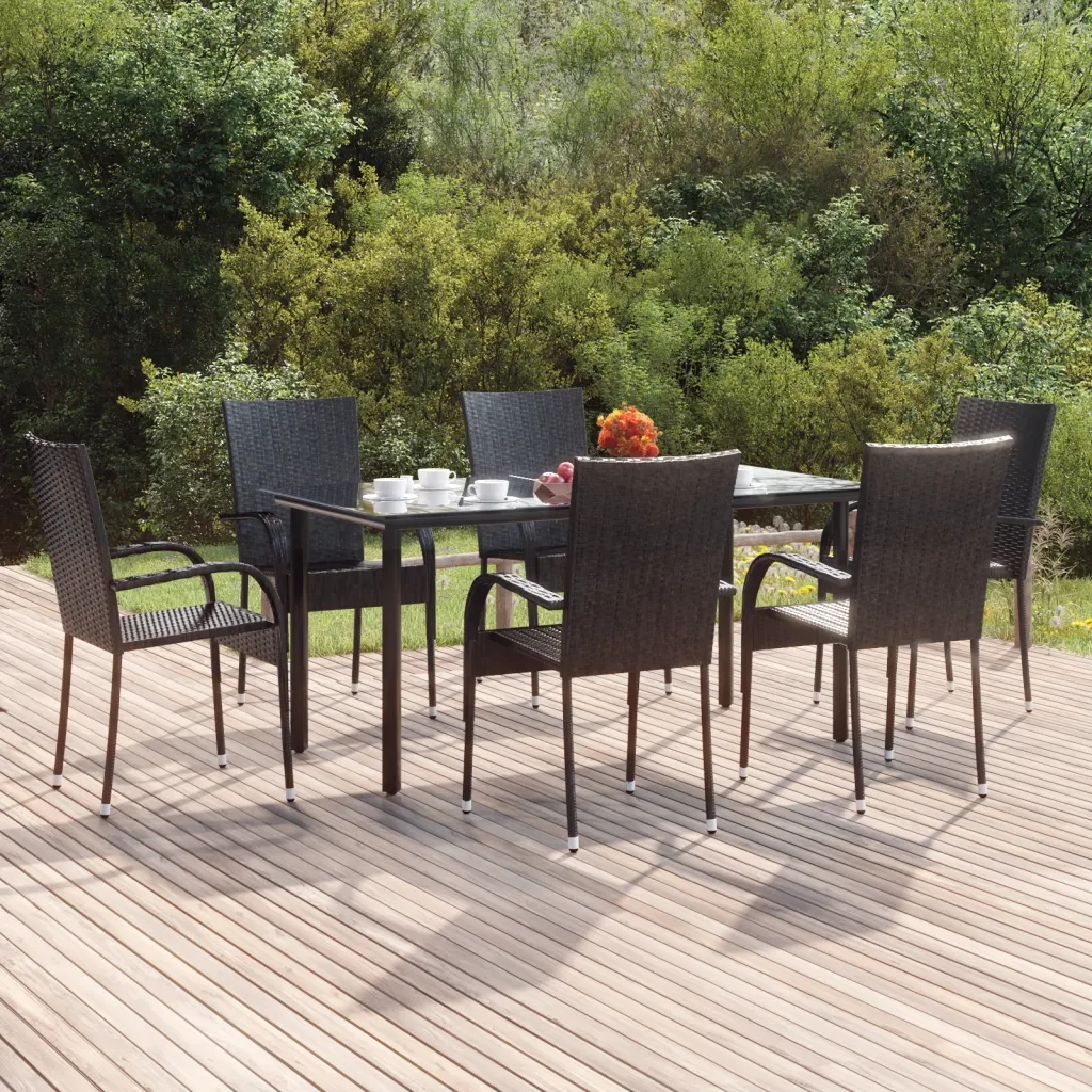 Set da Pranzo da Giardino 7 pz Nero in Polyrattan 3156657