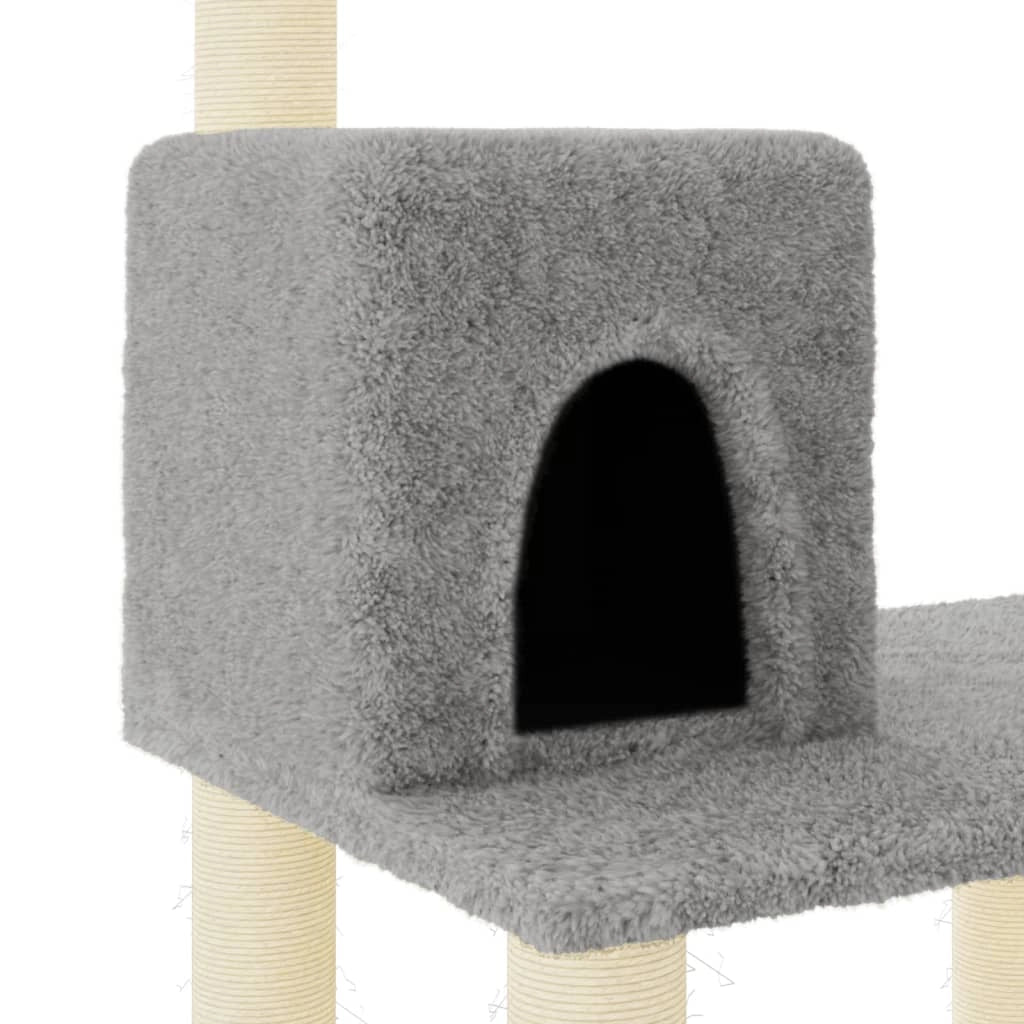 Tiragraffi per gatti Mobili per arrampicata su torre Tiragraffi piattaforma da arrampicata con tiragraffi in sisal leggero 118,5 cm grigio 02_0022554