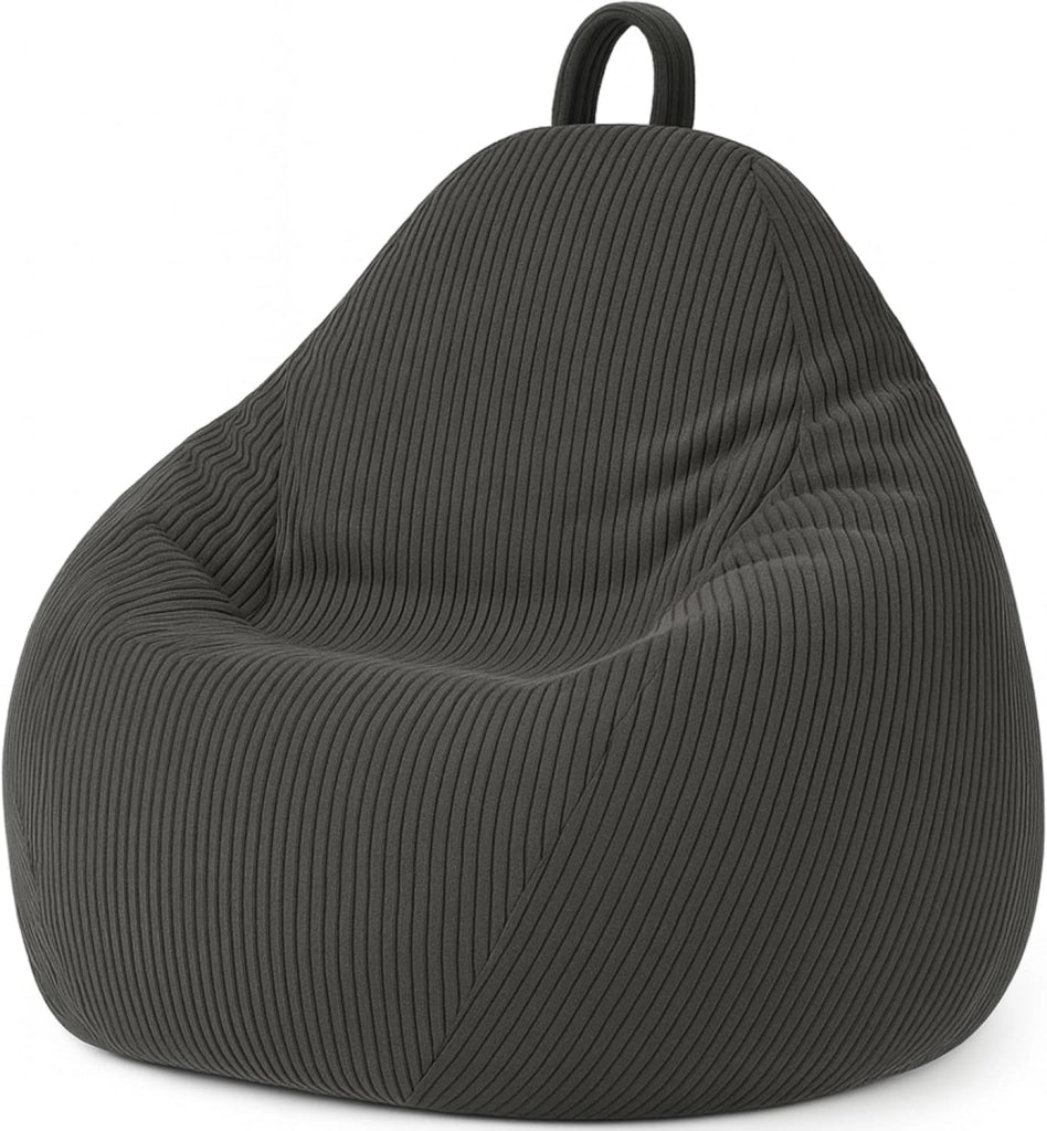 Pouf Poltrona Sacco in Velluto a Coste Larghe - Imbottitura in Schiuma, Morbido - Fodera Lavabile - Facile da Trasportare, Per Bambini e Adolescenti (105x85 cm, Grigio Scuro)