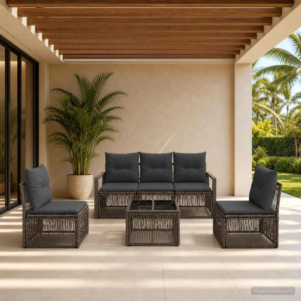 Set Divano da Giardino 6 pz Grigio polyrattan 3435671