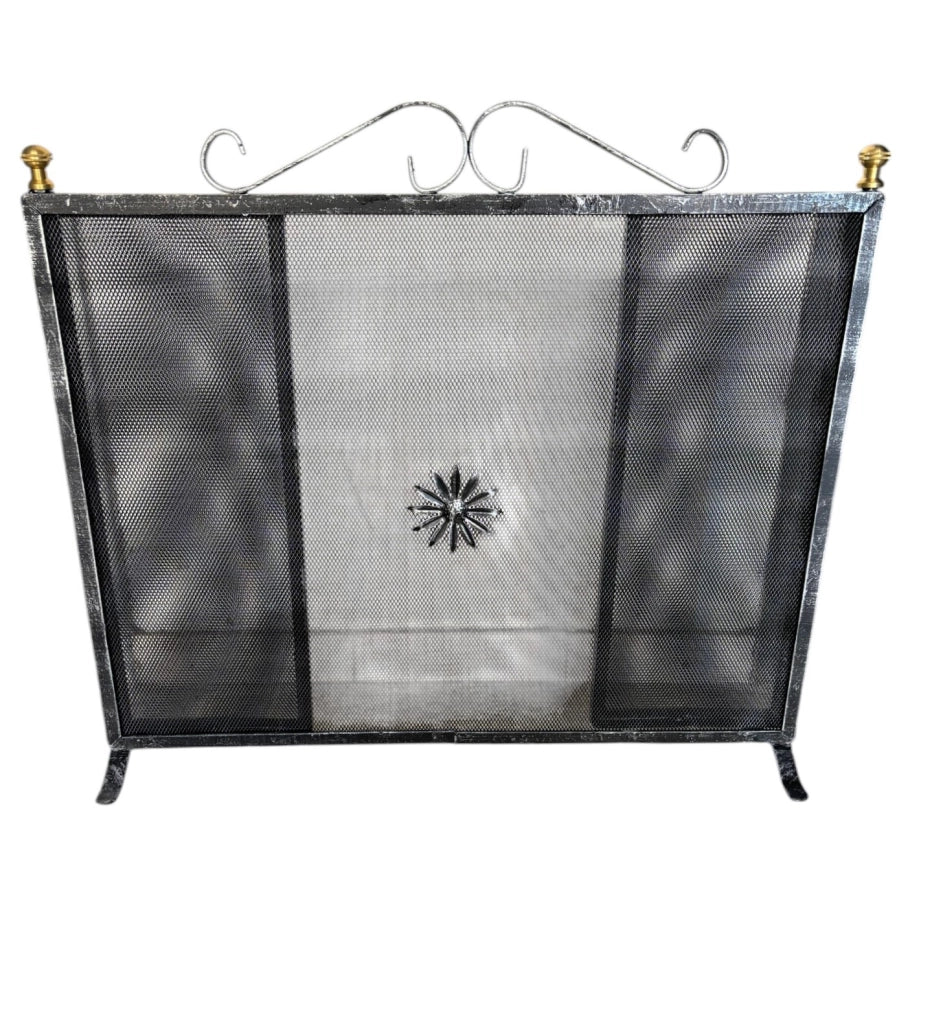 Parascintille per Camino/Caminetto, 3 Ante Richiudibili in Ferro Battuto con Pomelli in Ottone, Made in Italy (70 cm + (21 cm x 2 Antine) 60 cm H)