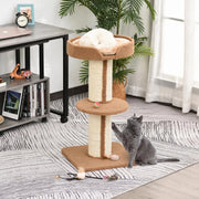 Tiragraffi per gatti 91 cm con piattaforme e cuscino, marrone chiaro