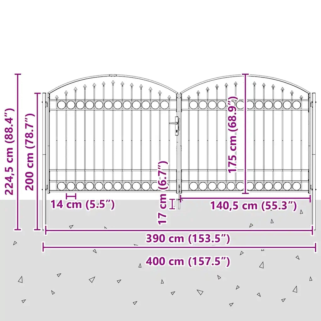 Cancello per recinzione Assen a doppia anta con parte superiore ad arco in acciaio 400x175 cm 143095