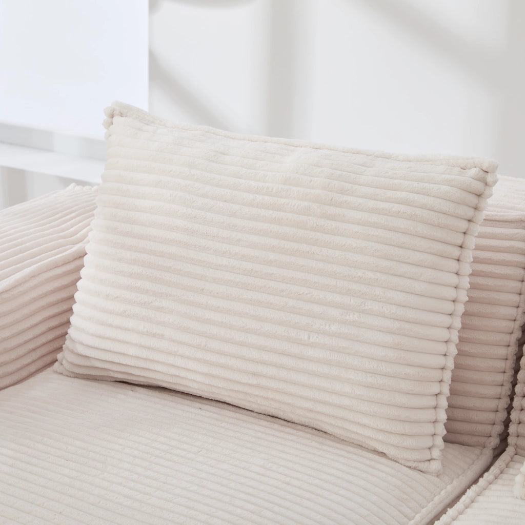 Divano modulare 2 posti in tessuto a coste con portabicchieri e tasche laterali beige 188 × 162 × 75 cm