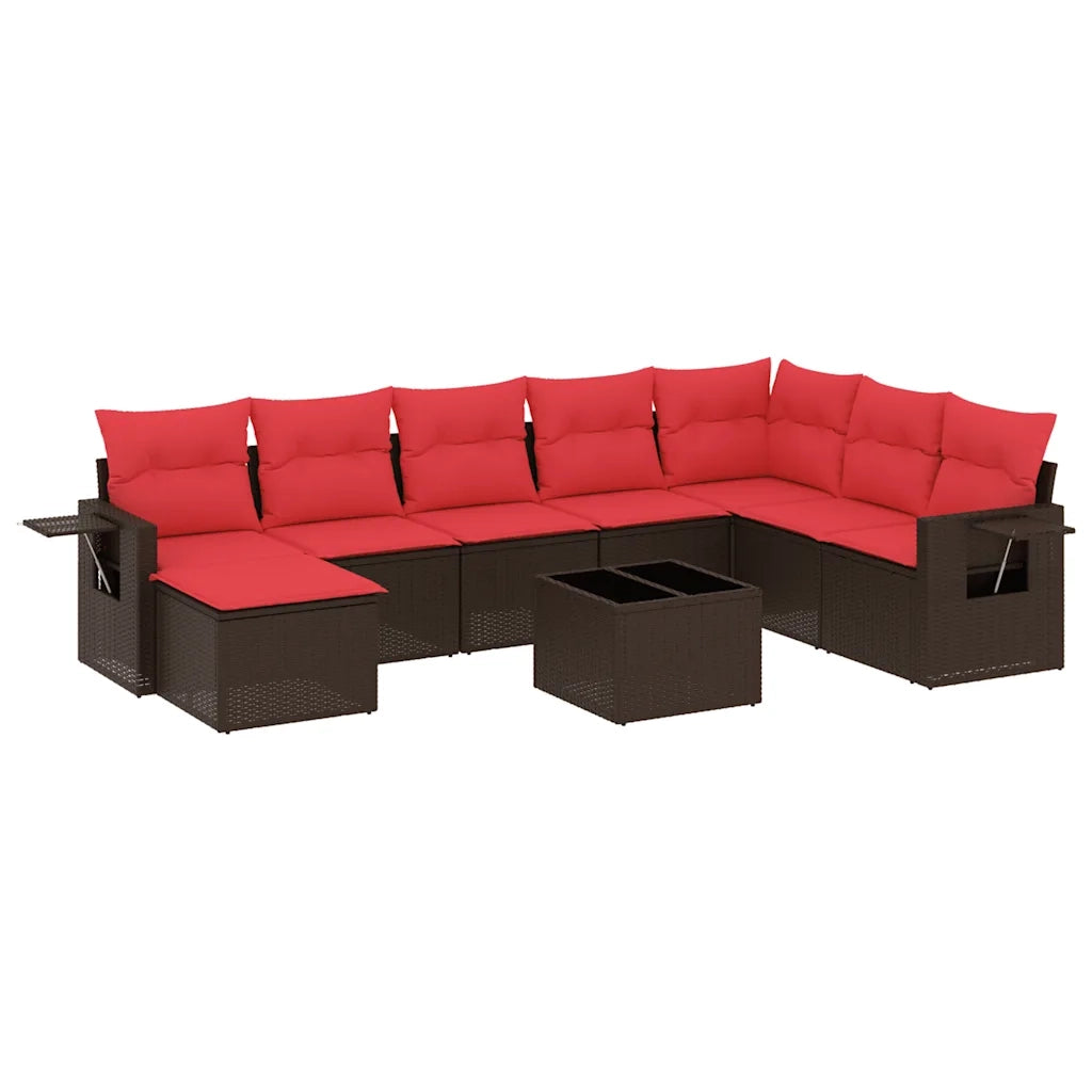 Set Divani da Giardino 9 pz con Cuscini Marrone in Polyrattan 3220573