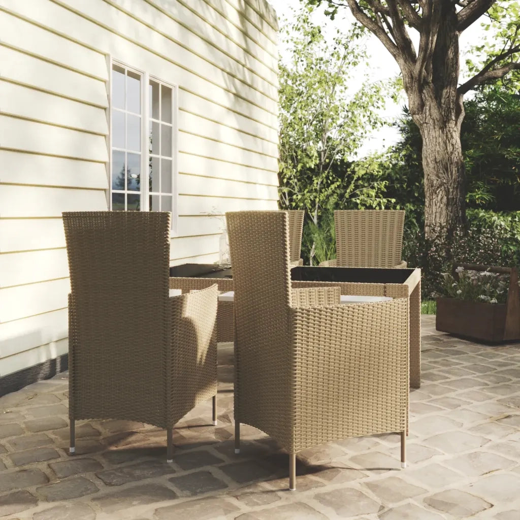 Set Mobili da Pranzo Giardino 5 pz con Cuscini Polyrattan Beige cod mxl 35826