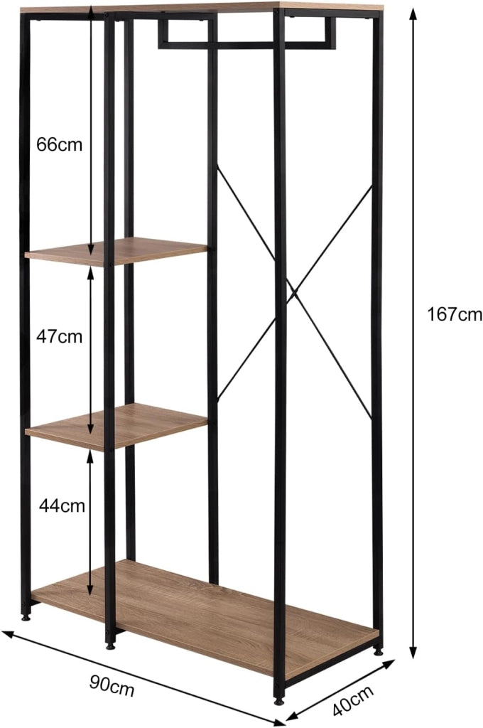 Stand Appendiabiti con Ripiani Attaccapanni Guardaroba Scaffale Porta Abiti in Legno Acciaio