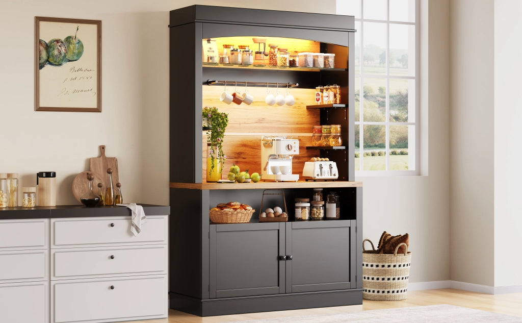 ARMADIO CUCINA LED 107x43x184 cm Nero MDF e Metallo