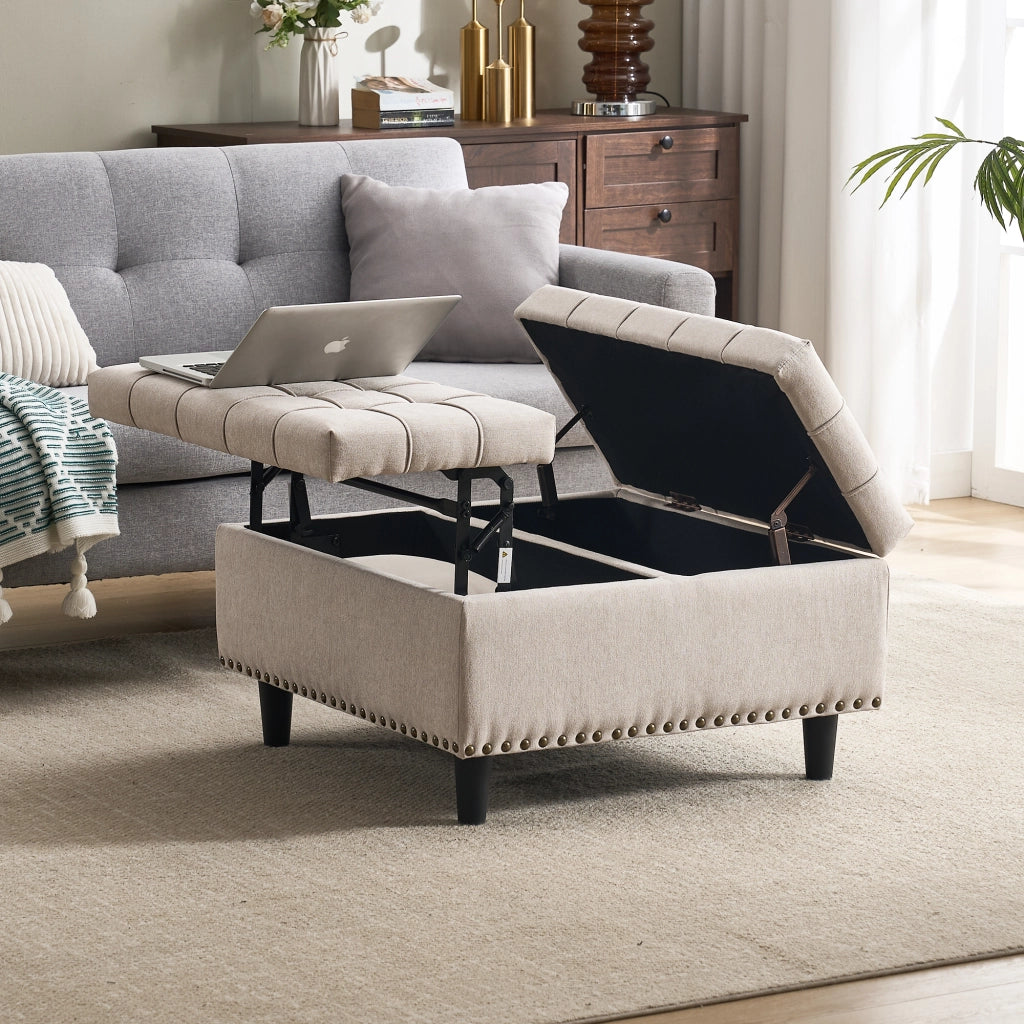 Panca Contenitore Imbottita ¨C MINIMAL ¨C Beige, seduta con vano, soggiorno camera