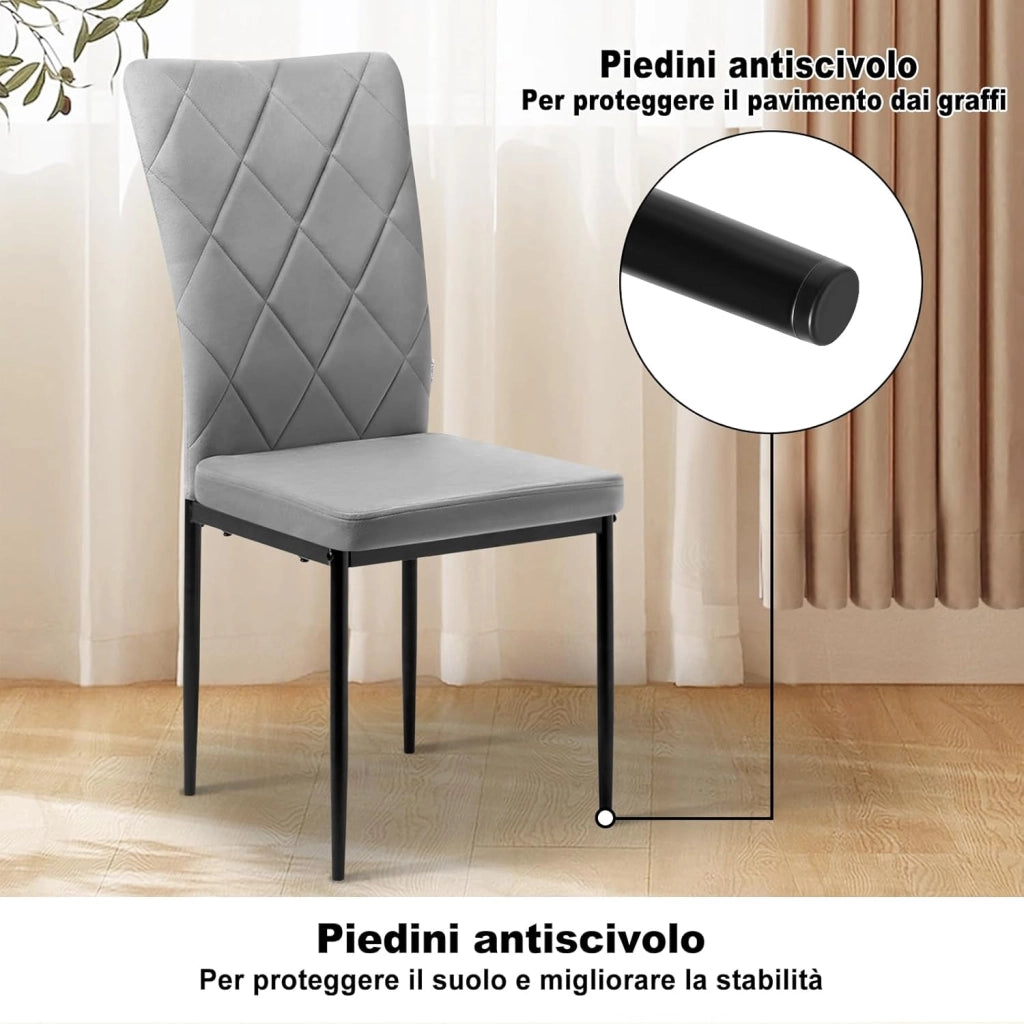 Set di 4 Sedie per Sala da Pranzo, Sedie da Cucina con Schienale Alto, con Gambe in Metallo e Rivestimento in Velluto, Grigio Scuro, BH379dgr-4