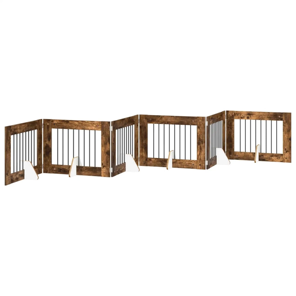 Cancello per cani con supporti 6 pcs Rovere Fumo 80 x 60 cm 892141