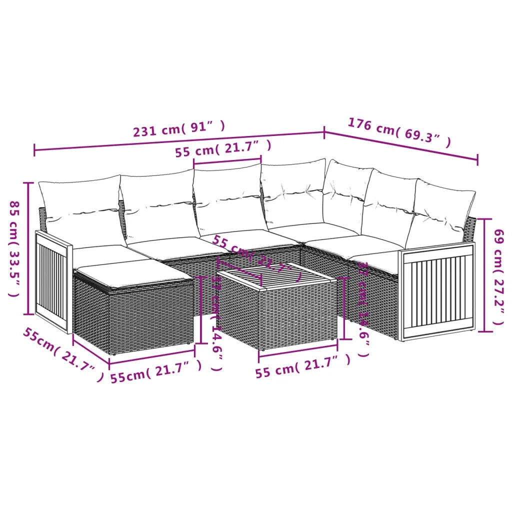 Set Divano da Giardino 8 pz con Cuscini Beige in Polyrattan