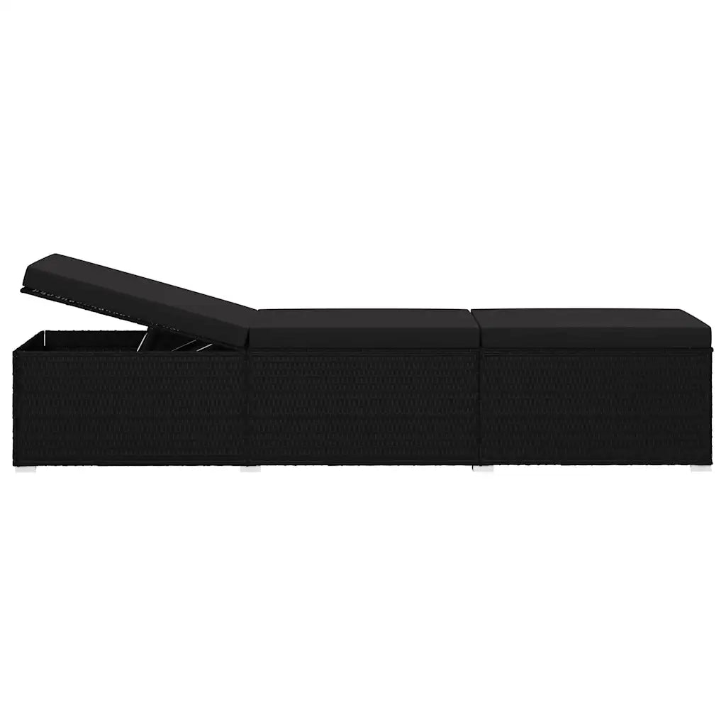 Lettini da giardino con cuscino 3 pcs Nero Poly Rattan 46223