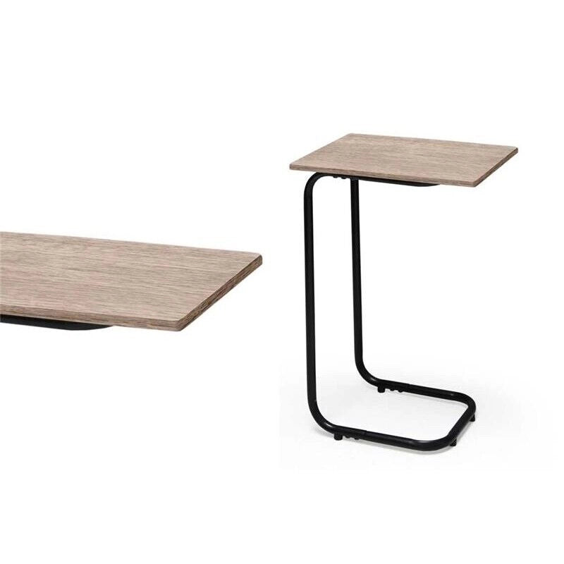 TAVOLINO IN METALLO CON RIPIANO IN LEGNO 40X30X60CM IN COLORE ROVERE