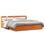 Giroletto con Testiera-Struttura Letto con testiera Marrone Cera 200x200 cm Massello Pino 855333