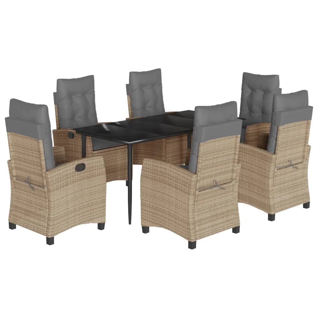 Set Pranzo da Giardino 7 pz con Cuscini Beige Misto Polyrattan