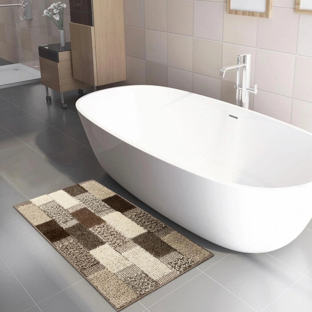 Tappeto Bagno 50x80 cm Moderno Soffice Antiscivolo Assorbente Doccia Marrone