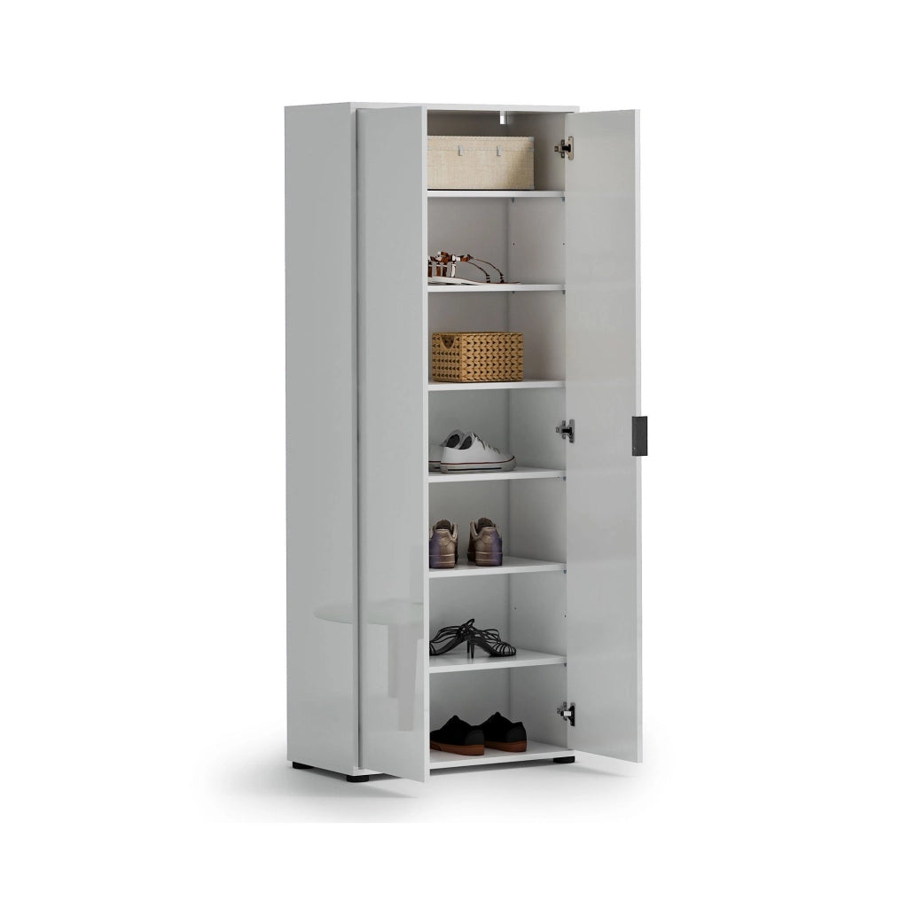 Angitolar, Armadio Multiuso 2 Ante 6 Ripiani Made in Italy, 72.5x180h cm Bianco Lucido