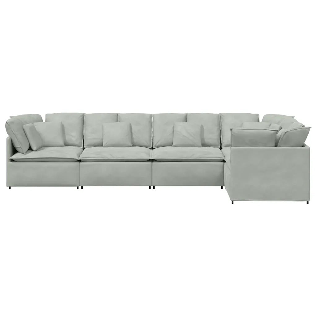 Divano Modulare con Cuscini in Velluto Grigio Chiaro 3321337