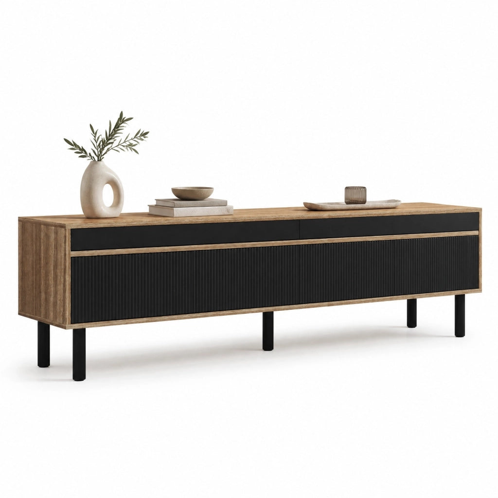 MOBILE TV con 4 ante 170 x 38 x 47,7 cm MDF e truciolare nero e naturale