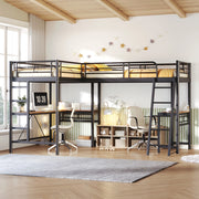 Letto a soppalco 90 × 200 cm con scrivania integrata scala doppia barriera alta metallo e MDF nero