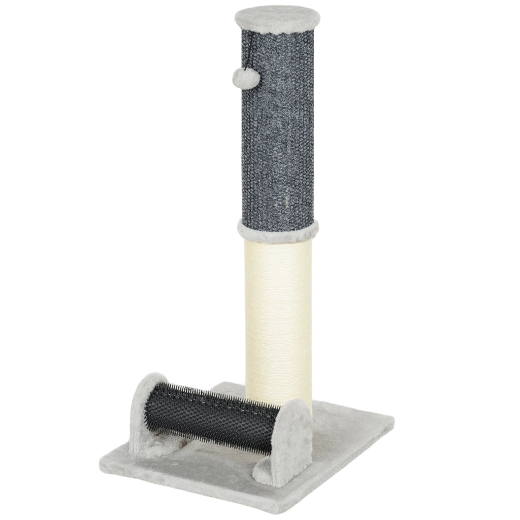 Grattatoio per Gatti in Sisal con Spazzola e Palla ¨C Zephmum ¨C Grigio e Crema 40x48x85 cm