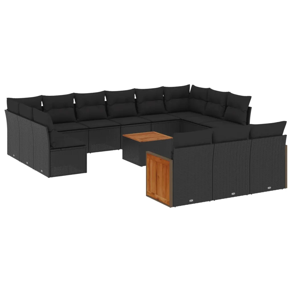 Set Divani da Giardino 14pz con Cuscini in Polyrattan Nero 3228141