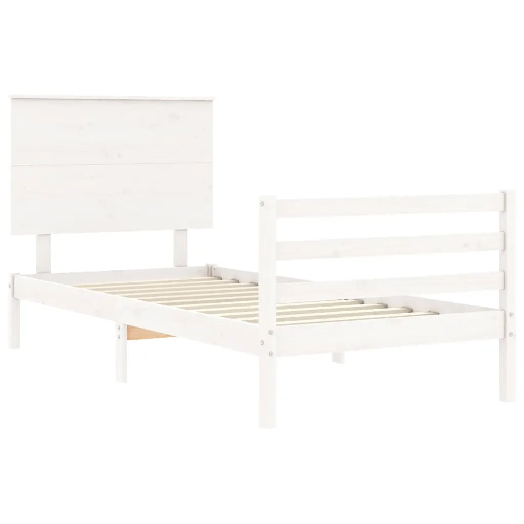 Giroletto con Testiera-Struttura Letto con testiera Bianco 90x200 cm in Legno Massello 680408