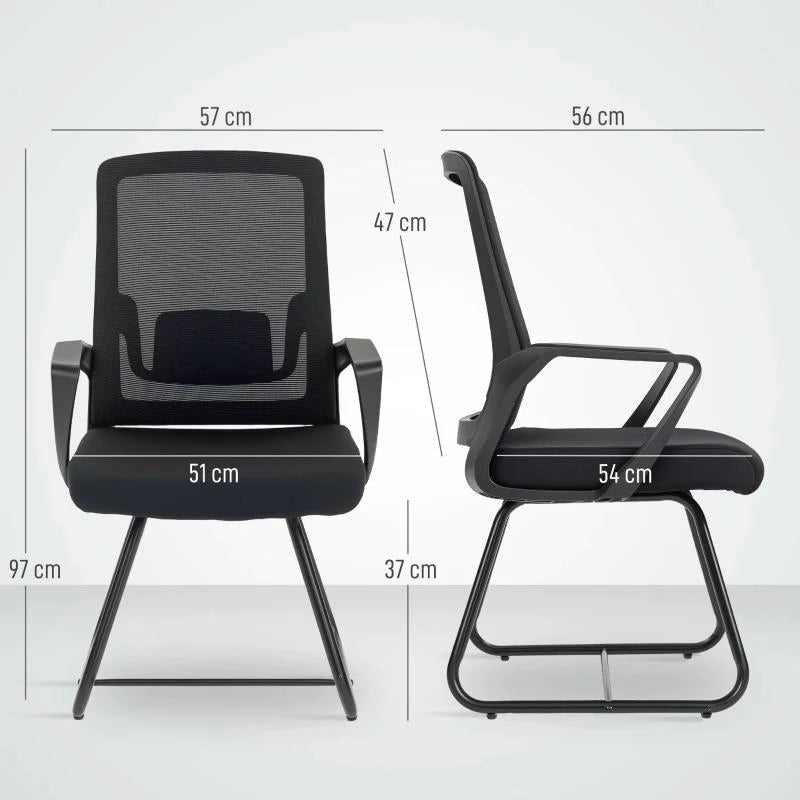 SEDIA DA UFFICIO SENZA RUOTE ERGONOMICA CON BRACCIOLI PER SALA D'ATTESA, NERO