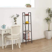 Scatola a Libri con Ladder con 4 Scomparti | Mobile per Cucina e Bagno in Posizione Verticale | Nero e Noce 34 x 35 x 148 cm