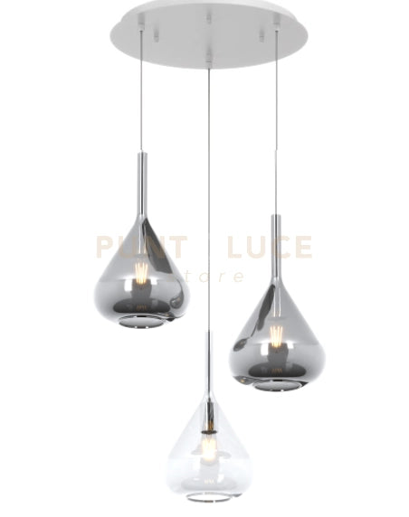 SOSPENSIONE BIANCO 3 LUCI TONDA VETRI TR + 2X FU 1177BI-S3 T-TF