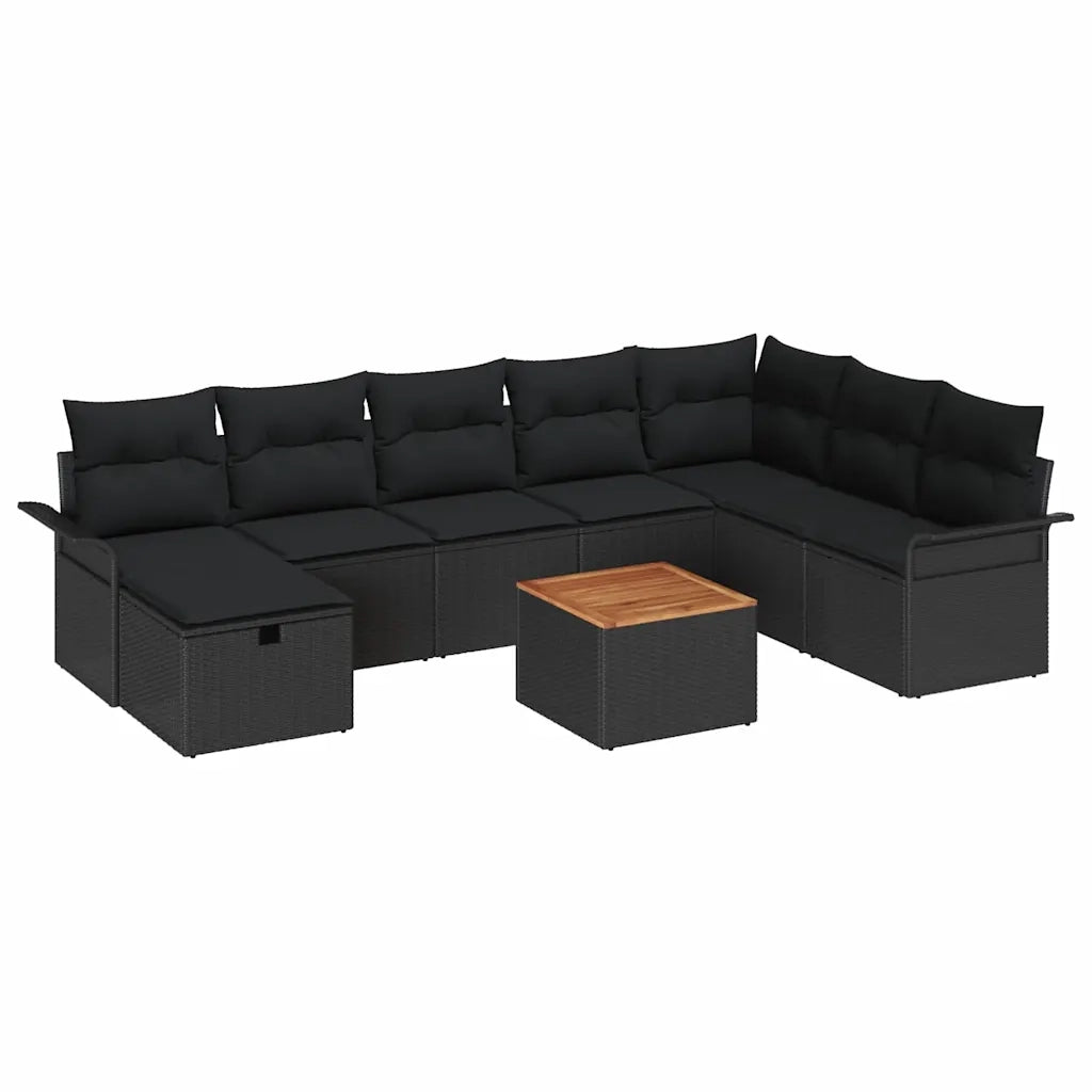 Set Divano da Giardino con cuscino 9 pcs Nero Poly Rattan 3360803