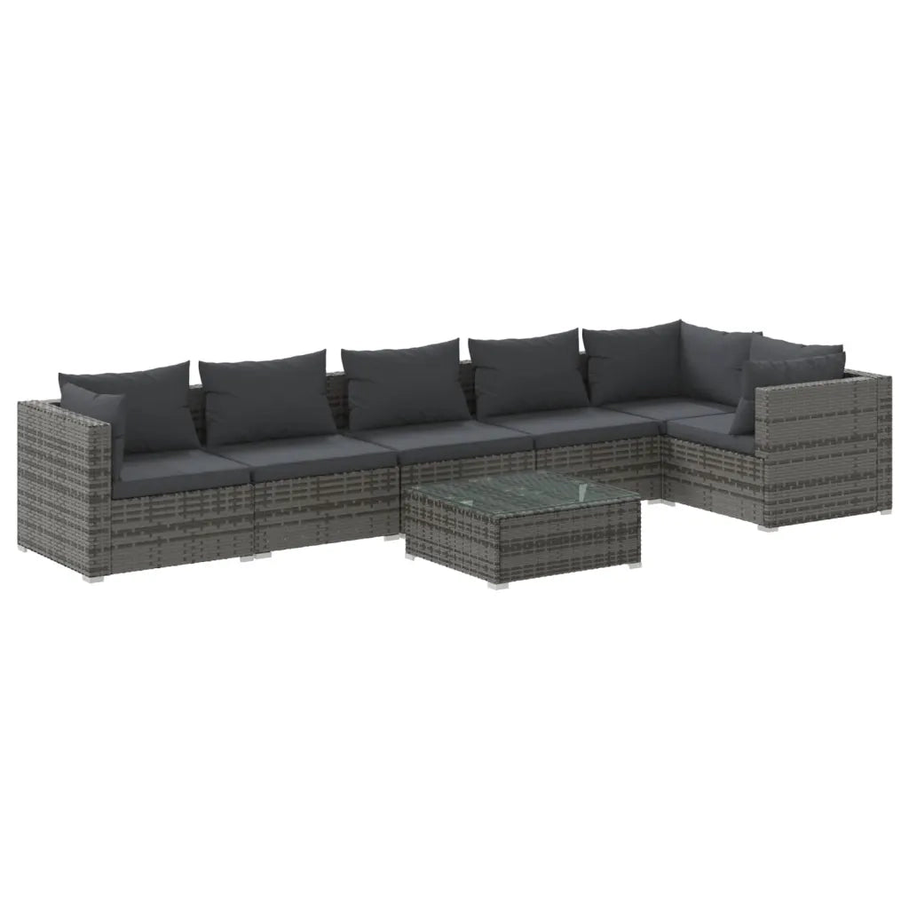 Set Divani da Giardino 7 pz con Cuscini in Polyrattan Grigio cod mxl 52067