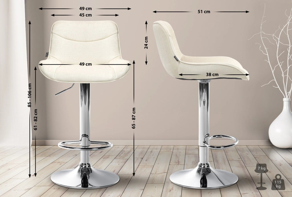 2er Set Barhocker Vonore Stoff chrom