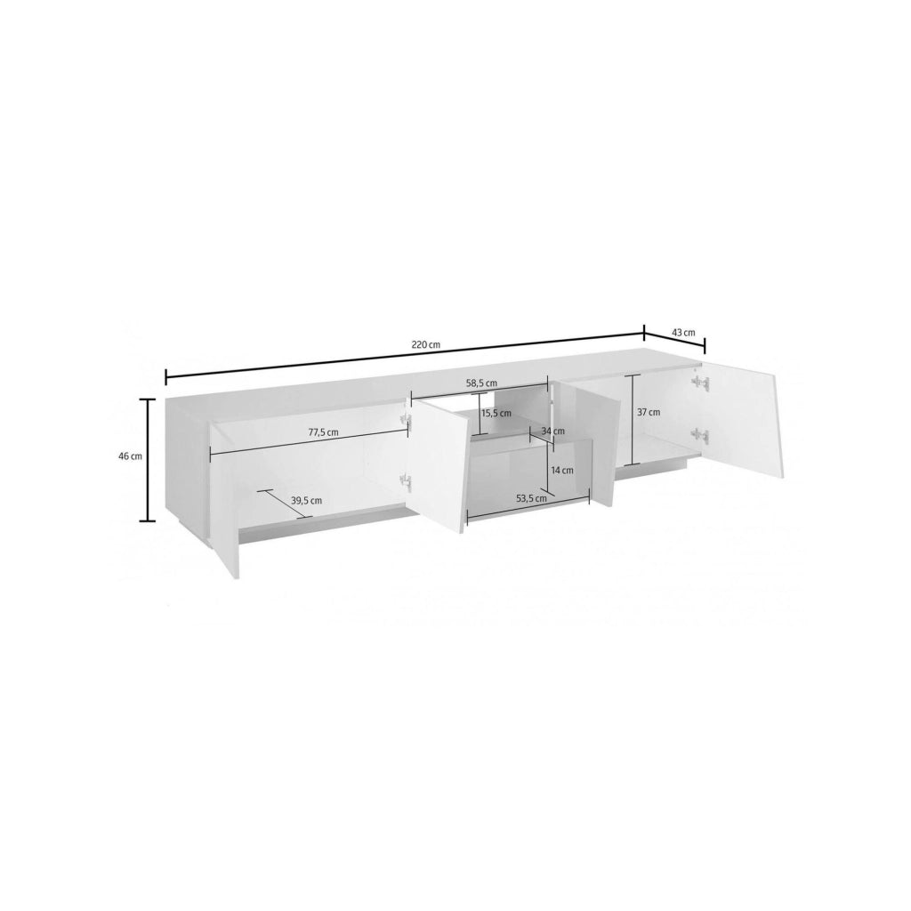 Mobile da soggiorno Porta Azzurras, Made in Italy, Credenza per Azzurras da salotto a 4 ante e 1 cassetto, cm 220x43h46, Grigio Ardesia