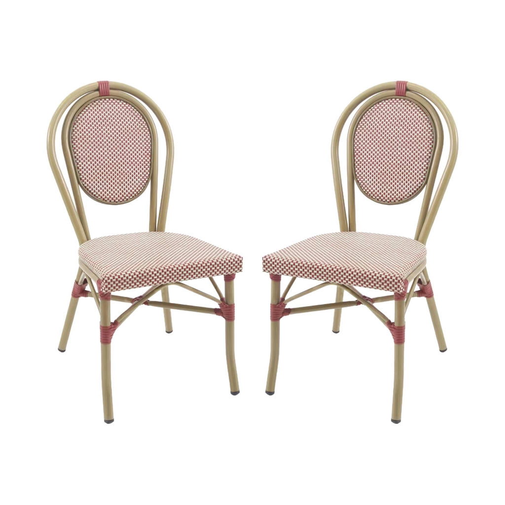Sedia da terrazza bistrot in tessuto e alluminio rosso e beige, rosso