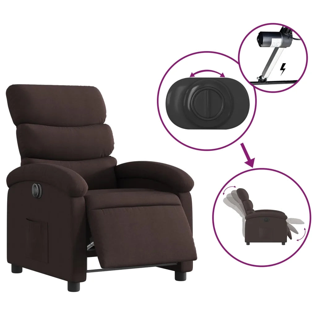 Poltrona | Sedia Relax Elettrica Reclinabile Marrone Scuro in Tessuto