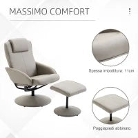Poltrona Relax Reclinabile con Pouf Poggiapiedi Abbinato e Rivestimento in Finta pelle, 71x78x101cm, Grigia