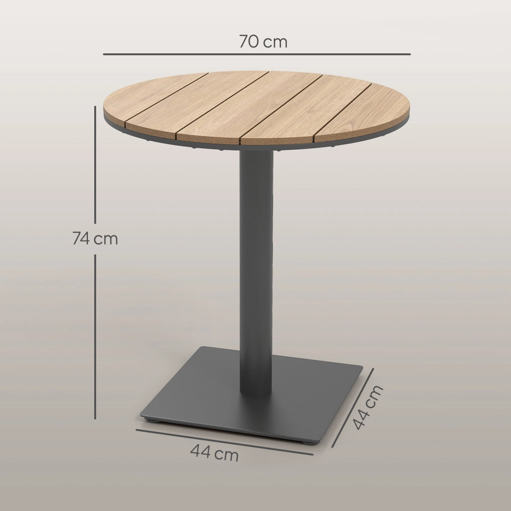 Tavolo da giardino da balcone rotondo impermeabile con piano a listelli in acciaio (? 70 x 74 cm H) e legno naturale.