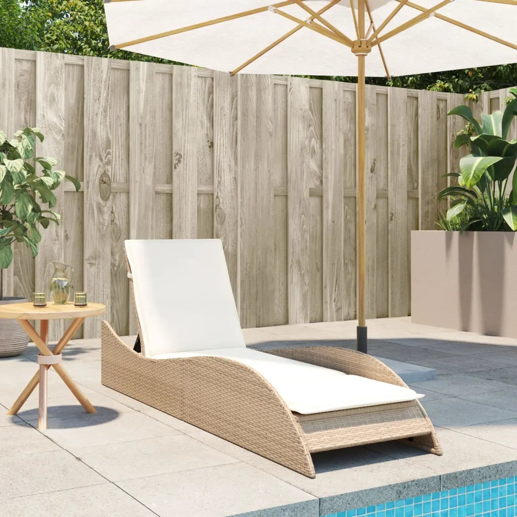 Lettino Prendisole | Sdraio da giardino | Lettino da sole con Cuscino Beige 60x205x73 cm in Polyrattan