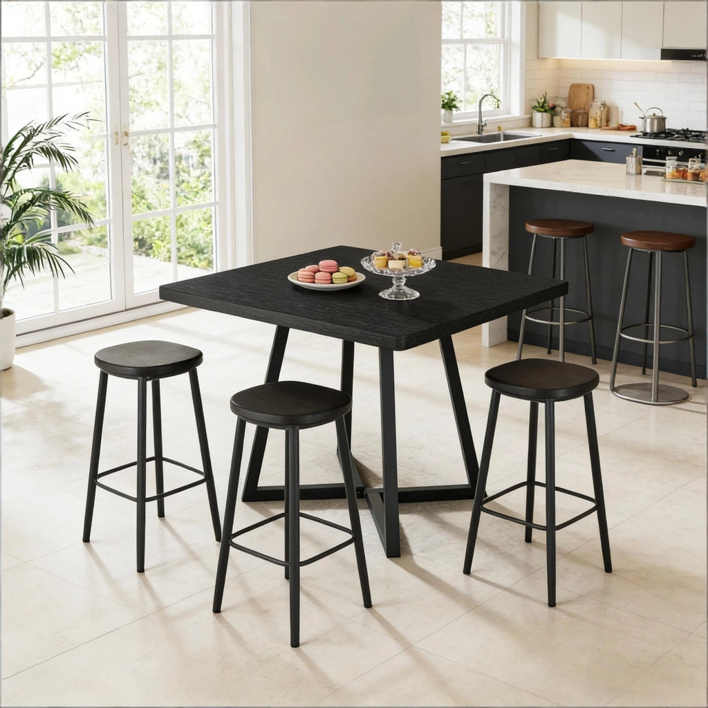 Tavolo da pranzo quadrato con struttura industriale; per 2-4 persone; in MDF e metallo; nero