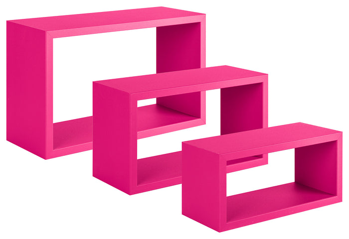 Set 3 Mensole da Parete Rettangolare in Fibra di Legno Trittico Fuxia