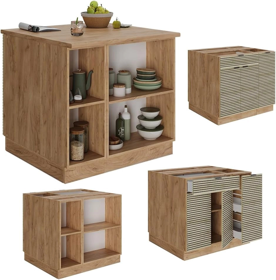 Isola cucina Fame-Line, Pannello in quercia, 90 cm con cassetto, senza piano di lavoro